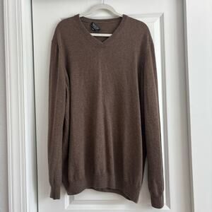 Mantovani Studio Men’s 100% Italian Cashmere V-Neck Sweater Brown XXL